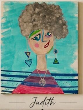 Silver-Haired Portrait Painting in Aqua and Teal